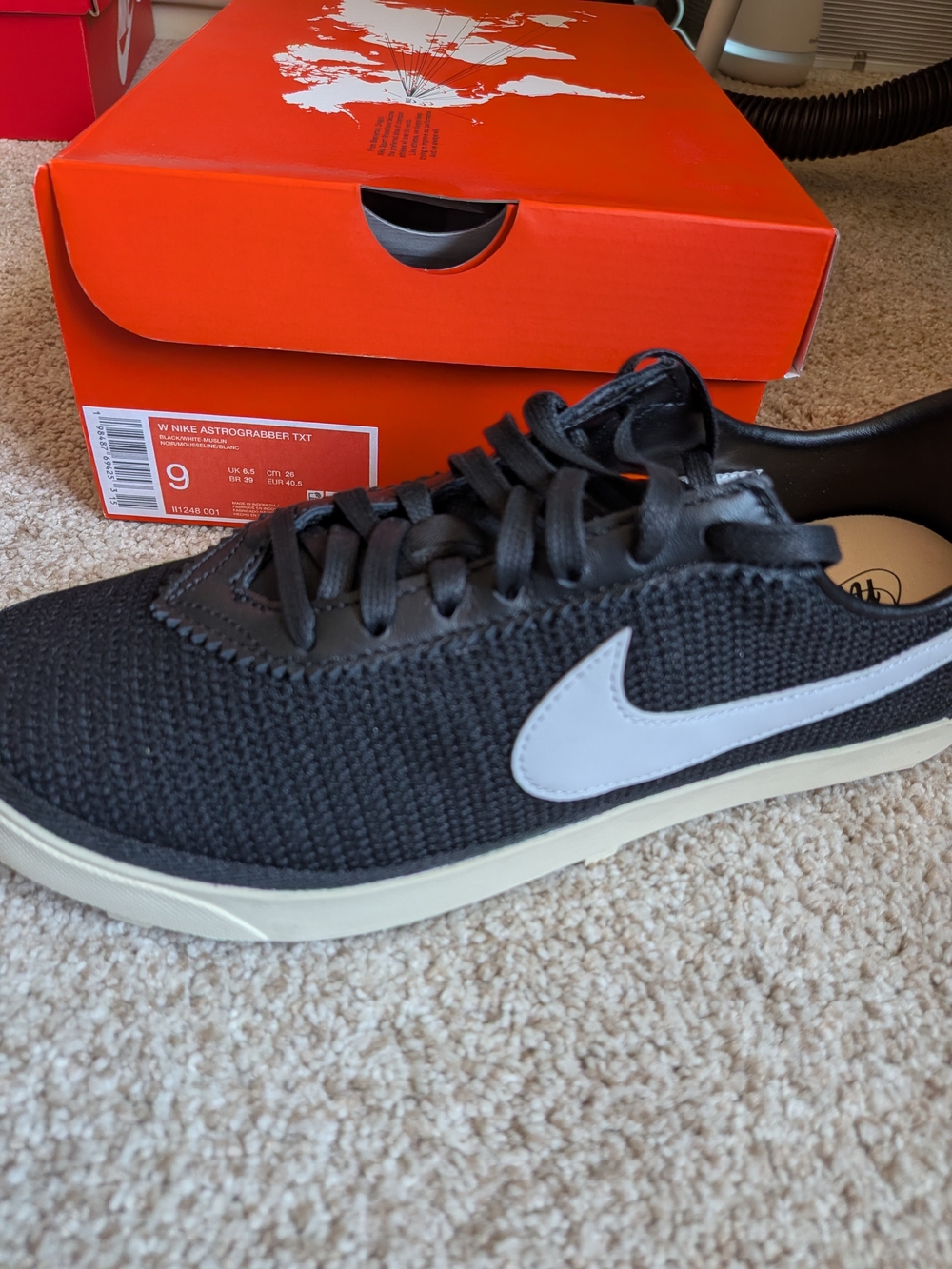 Nike Women’s Black Astrograbber TXT Sneakers with White Swoosh